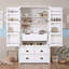 Armoire de cuisine autoportante haute avec casier à vin, tablettes de porte, étagères réglables, tiroirs de rangement et portes à fermeture amortie.-394687452