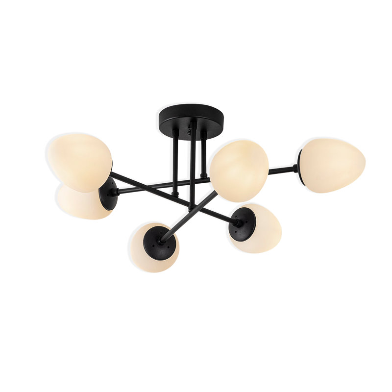 6 Lights Metal Body Semi Flush Mount With Glass Cap