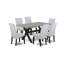 Ensemble de table de salle à manger 7 pièces composé d'une table de salle à manger rectangulaire avec pieds en X et 6 chaises rembourrées en tissu de lin gris, finition noire brossée-687026731-687026728-687026724