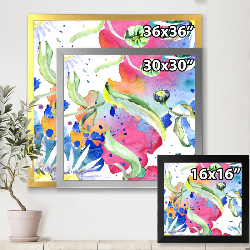 Iridiscent Daisy Flowers - peinture sur toile, Toile blanche encadrée, H 16 po x l 16 po x 1,5 po