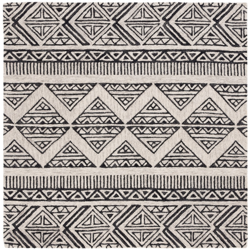 Tapis géométrique en laine et en coton touffeté à la main Armanii Metro, Carré 6 pi