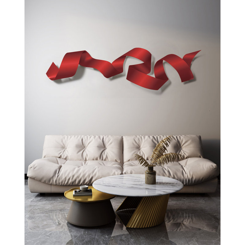Sculpture murale Contemporary Wavy Stream, 20.08" H x 70.87" W x 2.76" D, Red
