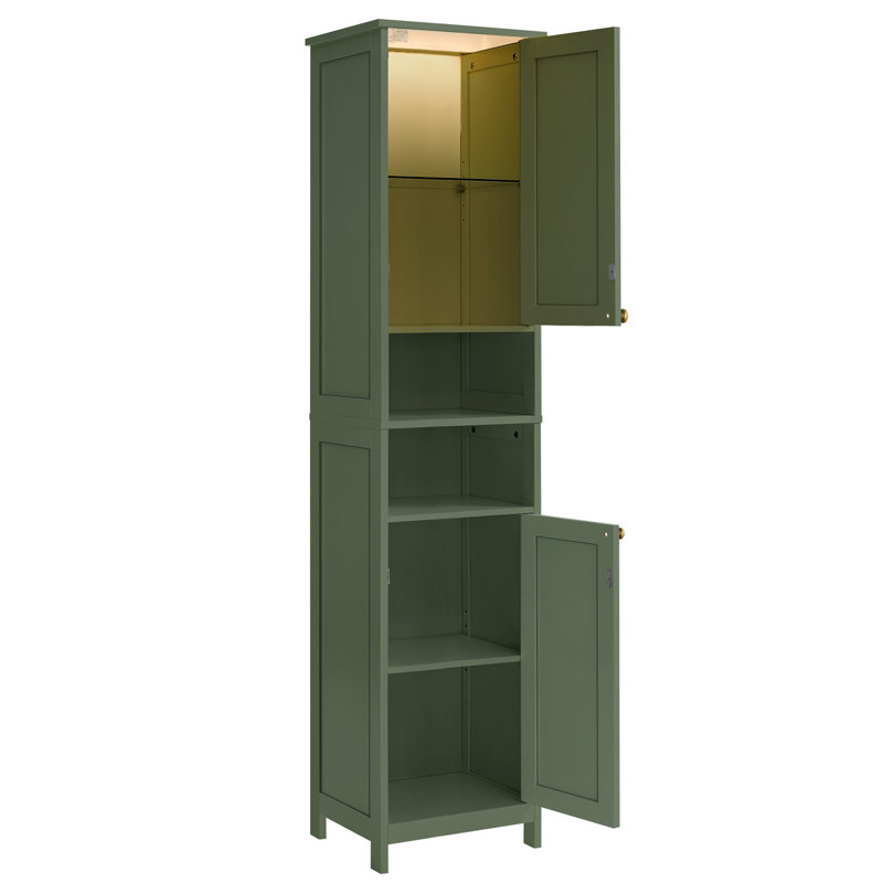 Tall Storage Cabinet With Lights, Adjustable Shelves, 66.9H, Green