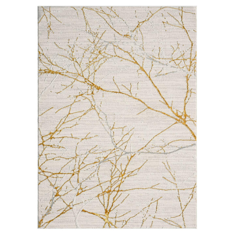 Tapis moderne moderne à motif abstrait, Rectangle 6 pi 7 po x 9 pi 3 po, Doré