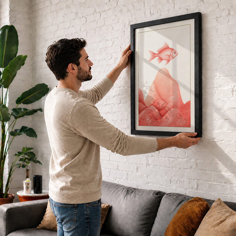 Floating Fish In Coral Boho - Print, A3 - 42.0 x 29.7 cm, White