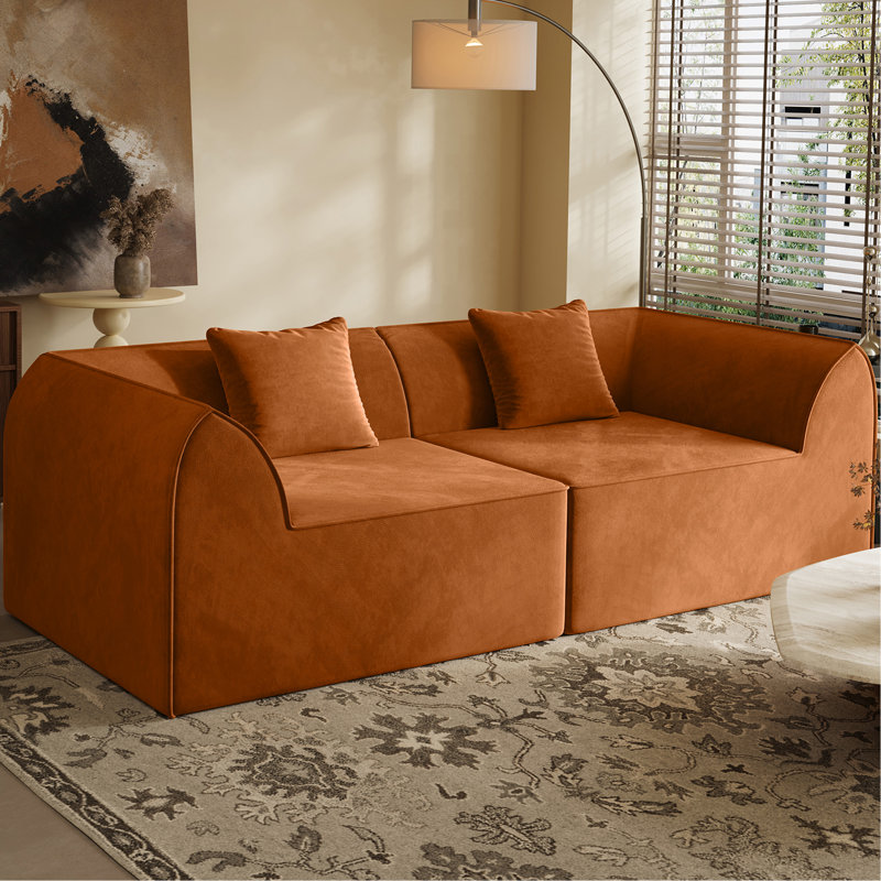 Canapé-lit compressé en mousse à mémoire de forme avec coussin rectangulaire 2 places pour chambre à coucher, chambre d'amis, orange