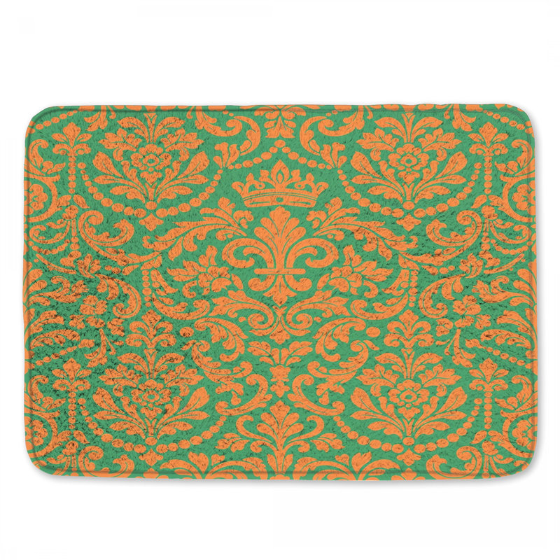 Tapis de bain damassé orange et vert, 34in W x 21in L