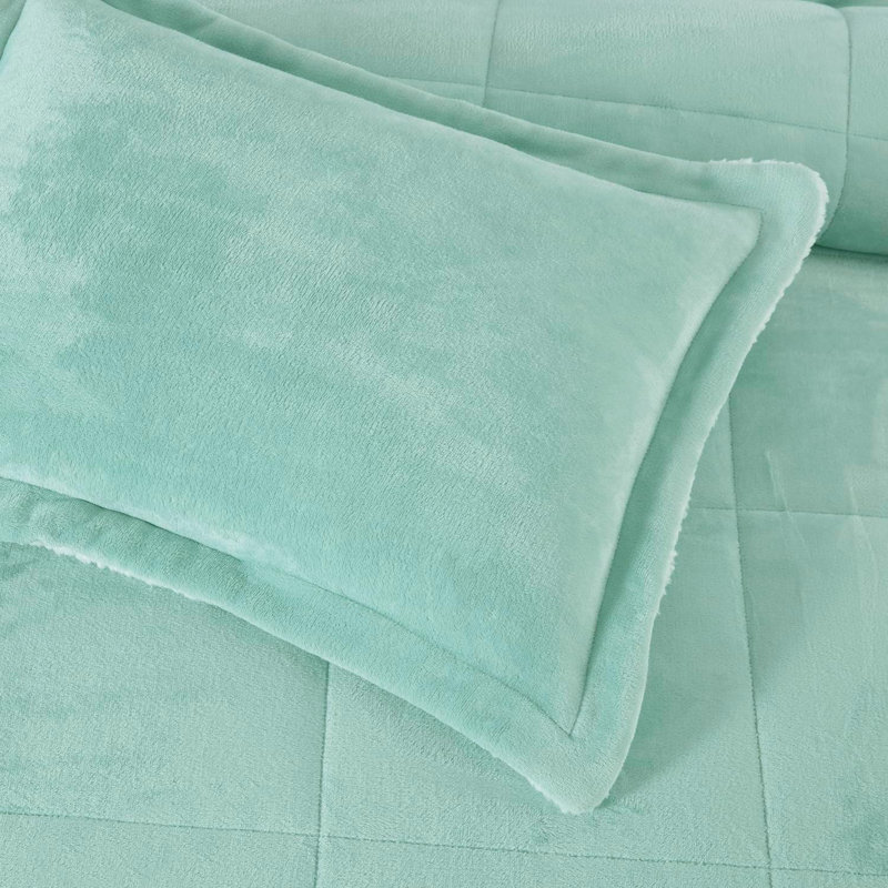 Aqua Reversible Micromink Sherpa Queen Comforter Set