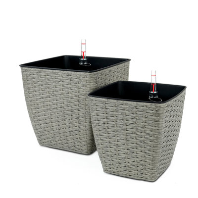 Paquet de 2 pots à fleurs Derince - Osier tissé à la main - Carré fin