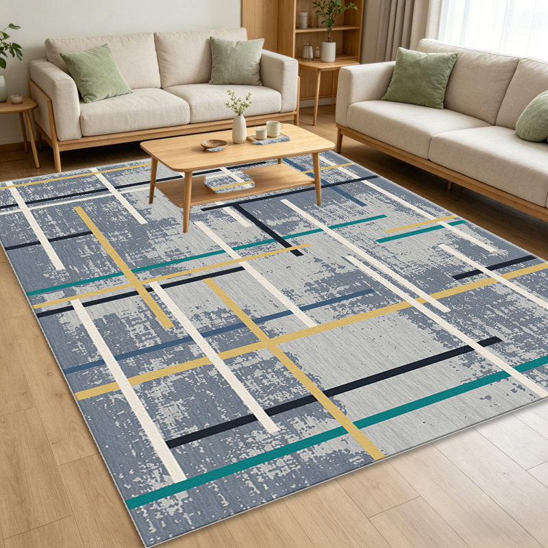 Grey Geometric Grid carpet-easy to clean, machine-washable, soft and comfortable; suitable for door mats, kitchens, living rooms, bedrooms, corridors, and laundry areas. Easy to clean, durable carpet for home decoration.