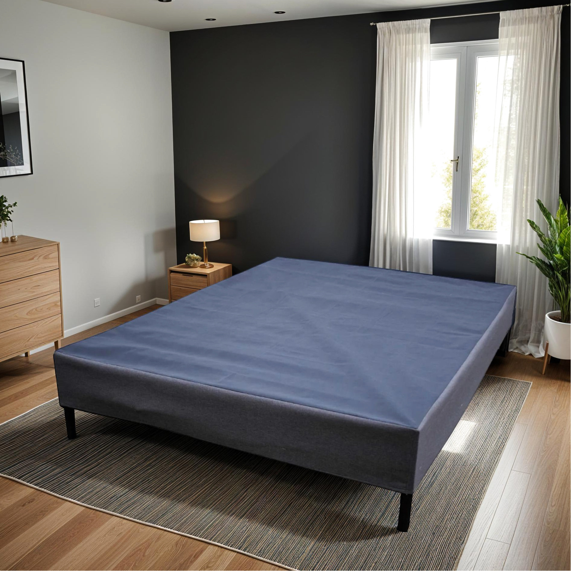 Ebern Designs Black And Gray, Upholstered, Queen, Bed Frame, Foundation ...