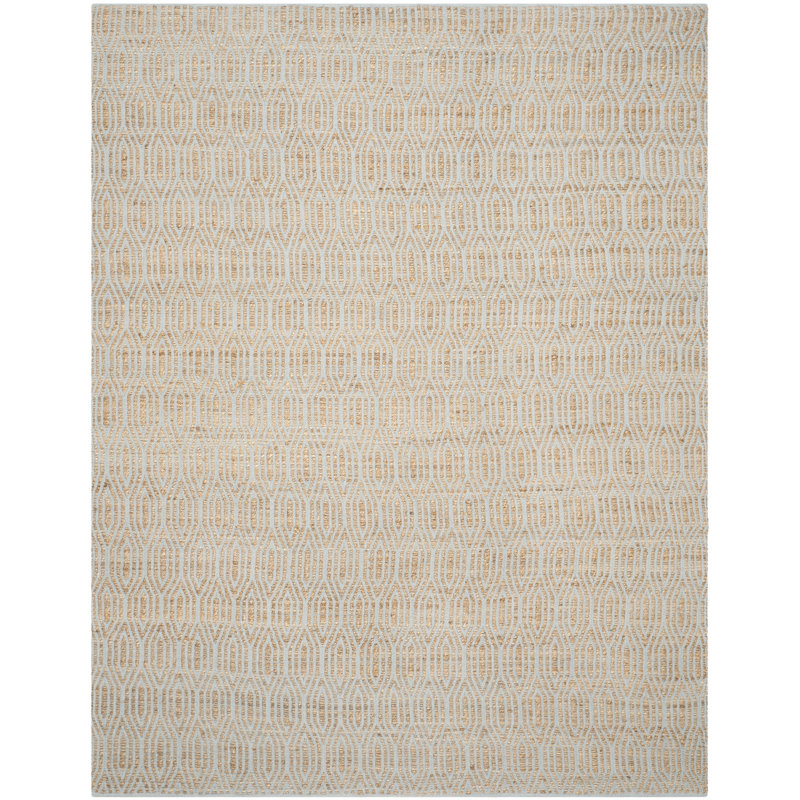 Handmade Silver and Natural Cotton Geometric Area Rug, 3' x 5'