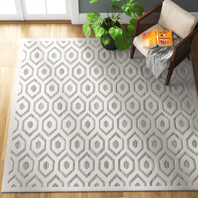 Tapis intérieur / extérieur gris Heckman, Carré 7 pi 10 po