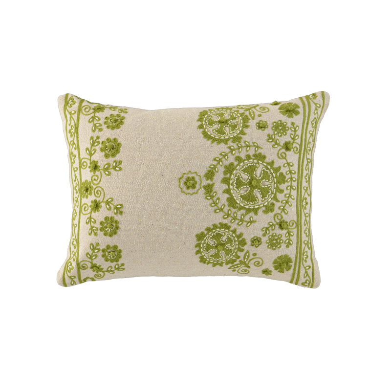 100% Cotton Throw Pillow, Down Alternative, Natural/Green