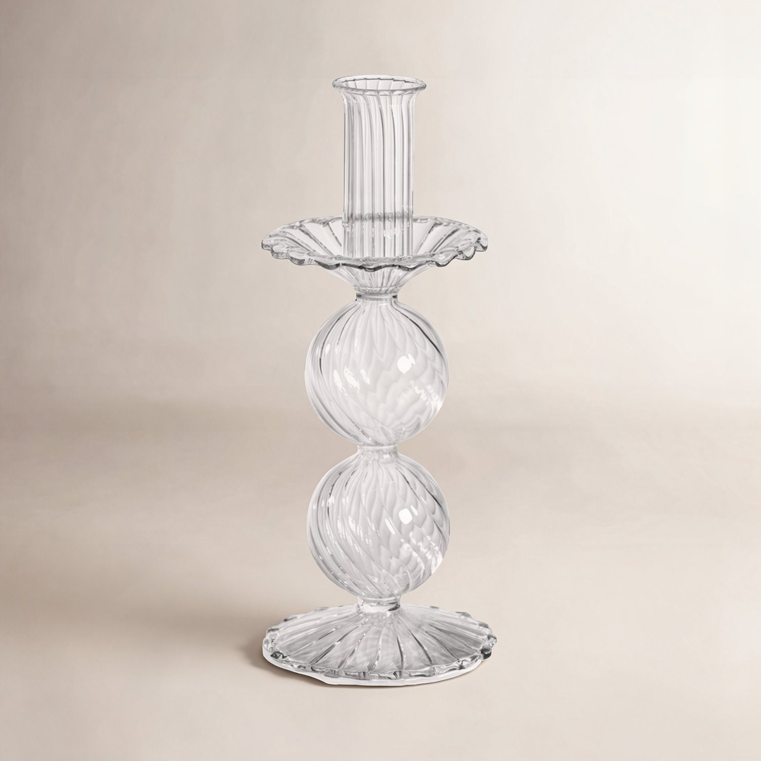 Adrienna Swirl Glass Candlestick Holder, 8.25" H x 3.5" W x 3.5" D