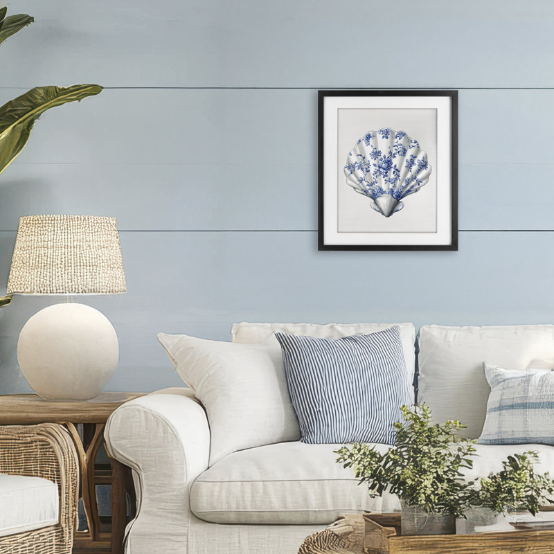 Impression Funky Toile Seashell encadrée sous verre, design par lettré et doublé, Cadre noir minuit, H 16 po x l 13 po