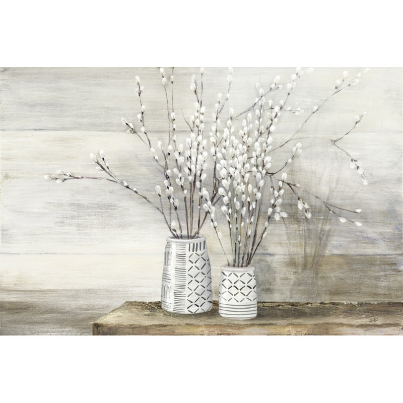 Chatte saule, dans un vase, sur table, bouquet, branches, maison de campagne, campagne, brun clair, brun, crème, gris