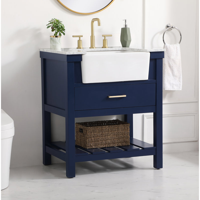 Pelaghia 30'' Single Bathroom Vanity with Marble Top, Blue