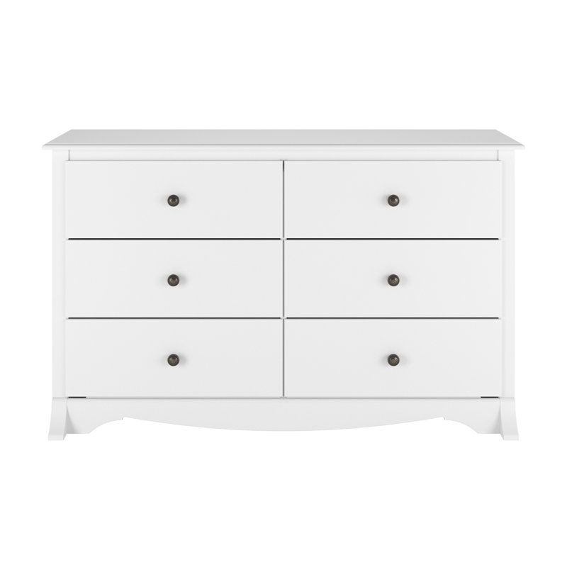 Commode double compacte à 6 tiroirs de 48 po de largeur Wahhaj, Blanc brillant