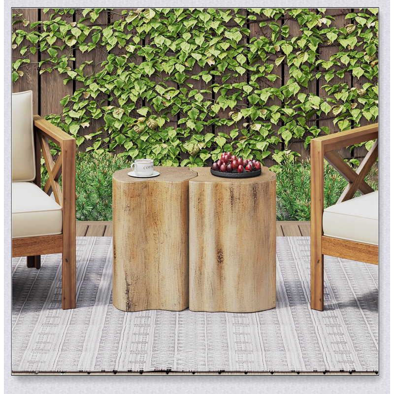 2-in-1 Irregular MGO End Table – Split Design – Indoor/Outdoor, Space-Saving, Natural