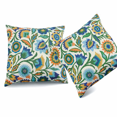 Outdoor Pillow 18" X 18" Set Of 2,Pillow Cover & Insert Throw Pillows For Garden, Porch, Poolside Furniture-Vintage Floral Clusters