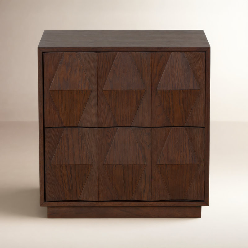 Riabelle Wood 2 Drawer Nightstand, Walnut