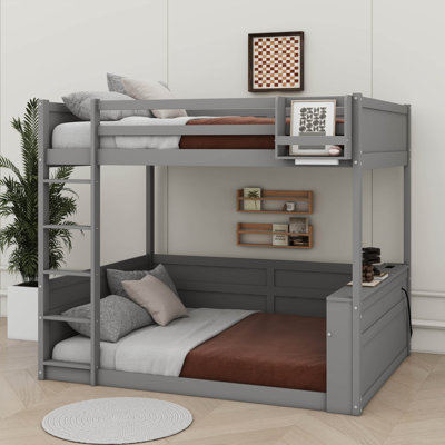 Queen Size Bunk Bed Featuring Built-In Shelves, LED Illumination, And USB Charging Socket