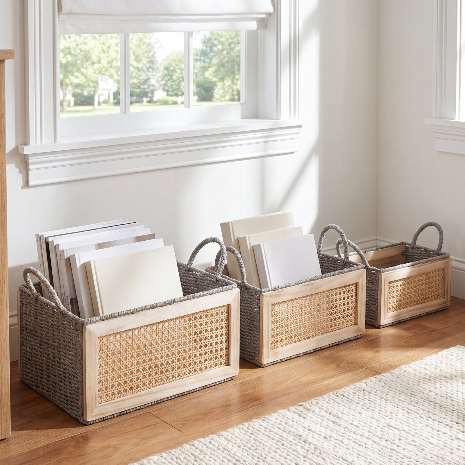 Handwoven Wood Storage Bin Set