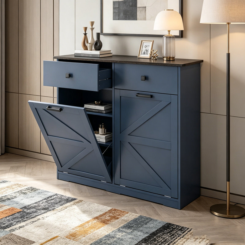 Armoire de tri de lessive, poubelle basculante, Antique Navy Blue