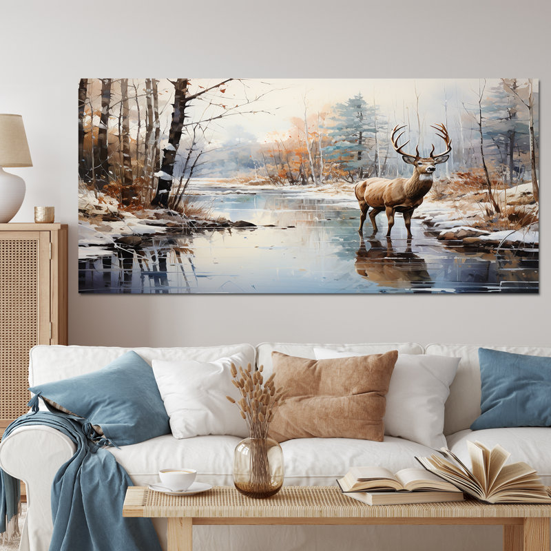 Cerf hiver sérénade - art mural grand cerf, Toile tendue, H 28 po x l 60 po x P 1,5 po