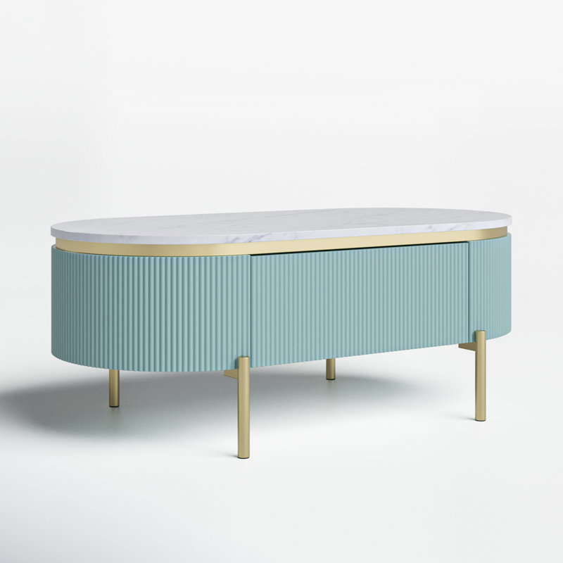 Table basse ovale à 1 tiroir de 47,75 po de largeur Bembry, Vert/doré