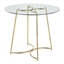 Table de salle à manger ronde avec plateau en verre et structure en acier doré, sièges 4