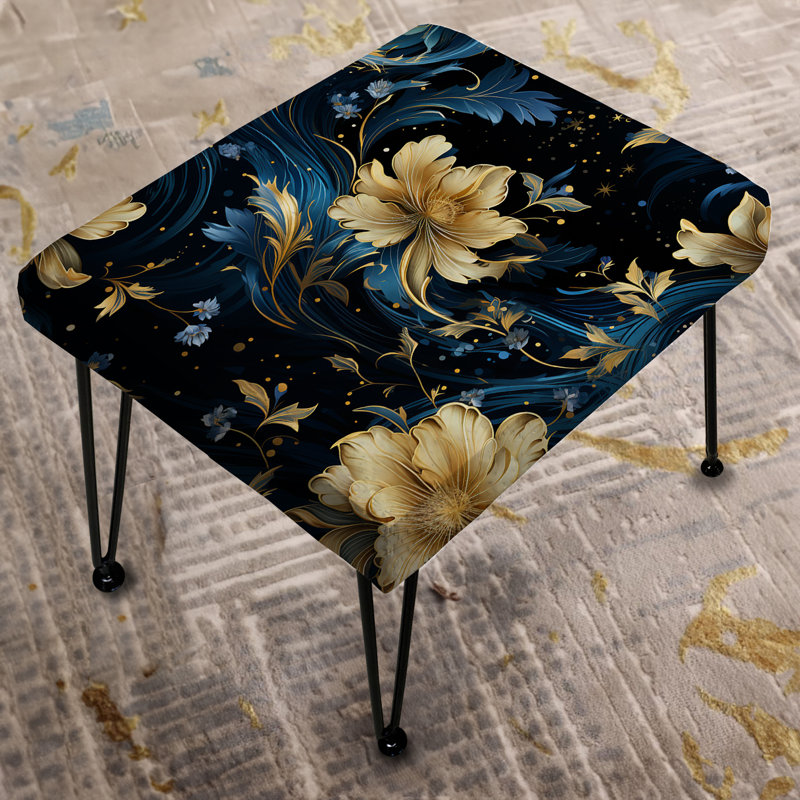 Blue And Yellow Cosmic Damask Whirls II - Damask Rectangle Ottoman