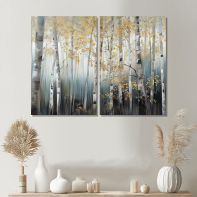 Birch Tree Dense Forest V - Tree Large Wall Art 2 Pieces