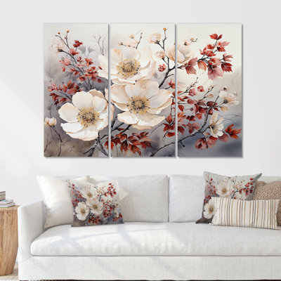 Fleurs saisonnières «Charm in Winter» - ensemble d'art mural sur toile