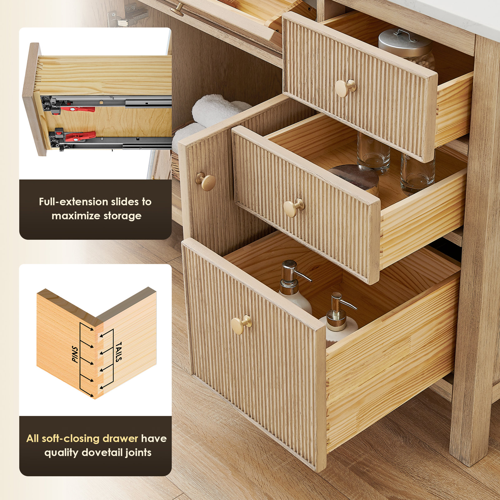 Lala 60" Single Bathroom Vanity, Nature Oak