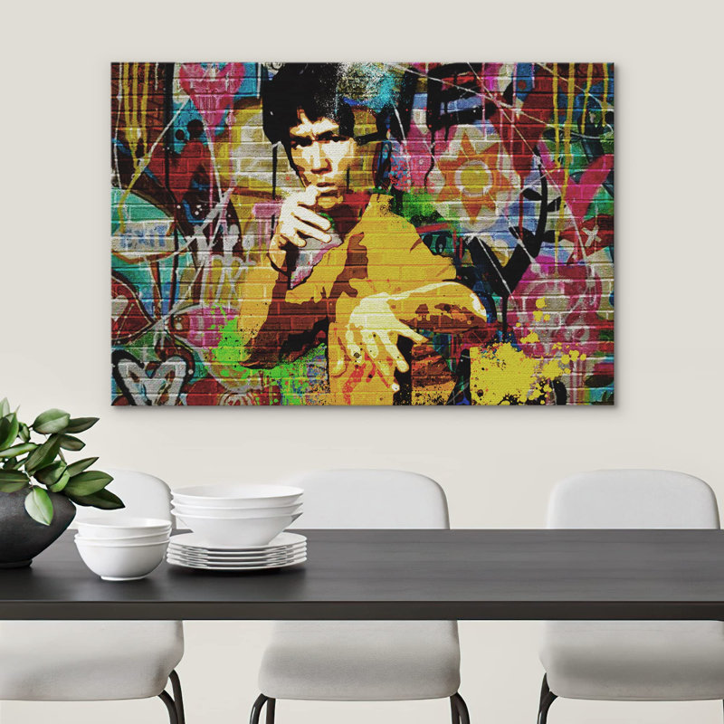 Kung-fu martial artiste Bruce Li Graffiti Street Art Portrait célébrités Pop Art Wall Decor urbain sur toile, Toile tendue