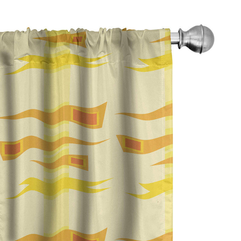 Rideaux 4 panneaux East Urban Home orange brûlé, formes géométriques estivales, jaune souci et crème, L 56 po x L 63 po