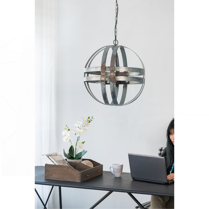 4 - Light Galvanized Chandelier, Hanging Light Fixture with Adjustable Chain for Kitchen Dining Room Foyer Entryway, Bulb Not Included