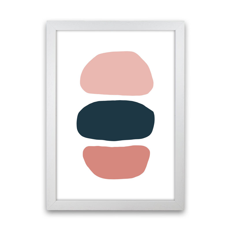 Pink And Navy Abstract Stones 1 by Pixy Paper - Print, White Framed, 29.7cm H x 21cm W x 3cm D