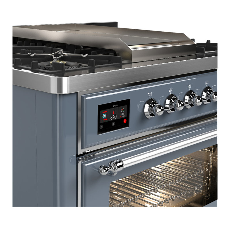 Majestic III Series 36 Inch Dual Fuel Range with 6 Sealed Burners, Griddle, in Glossy Black (Natural Gas, Brass Trim), Chrome
