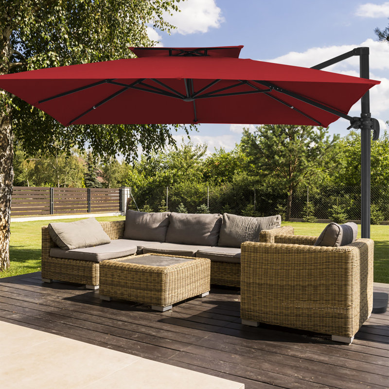 Parasol en porte-à-faux carré avec pivot et inclinaison 11 pi Pulk, L 132 po x P 132 po, Rouge