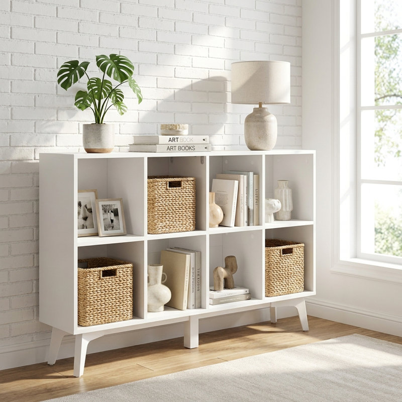 Bibliothèque moderne Radnor avec 8 cubes et 2 niveaux, Blanc