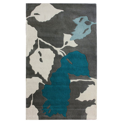 Tapis gris et bleu à feuilles Naugle