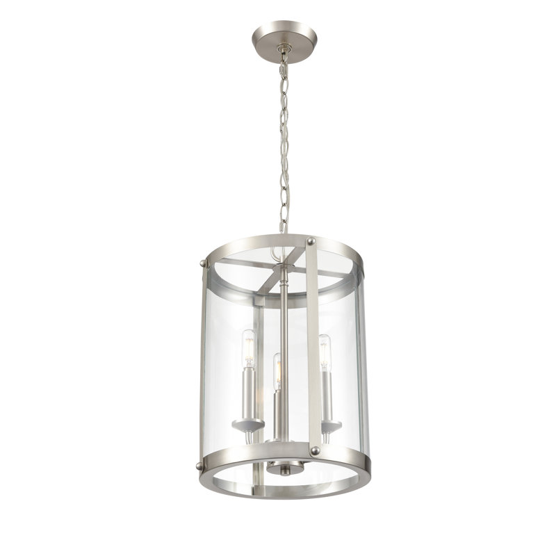 Luminaire suspendu cylindrique à 3 lumières Kameelah, Nickel brossé