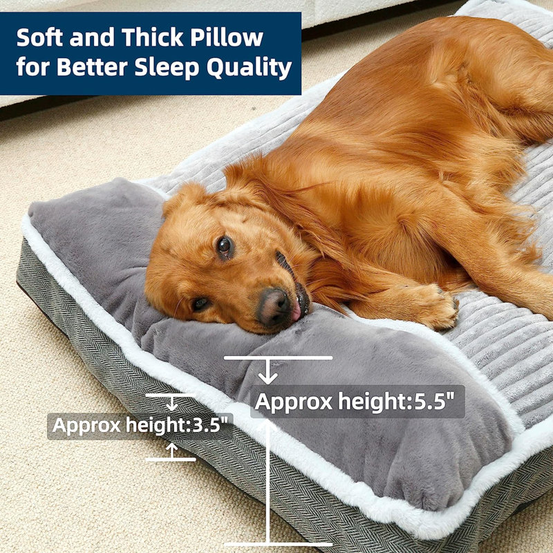 Large Gray Chew Resistant Dog Bed with Pillow