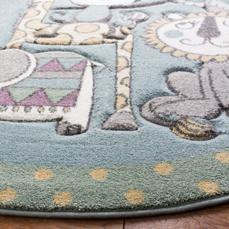 Burgan Animal Print Blue Area Rug, Round 5'3"