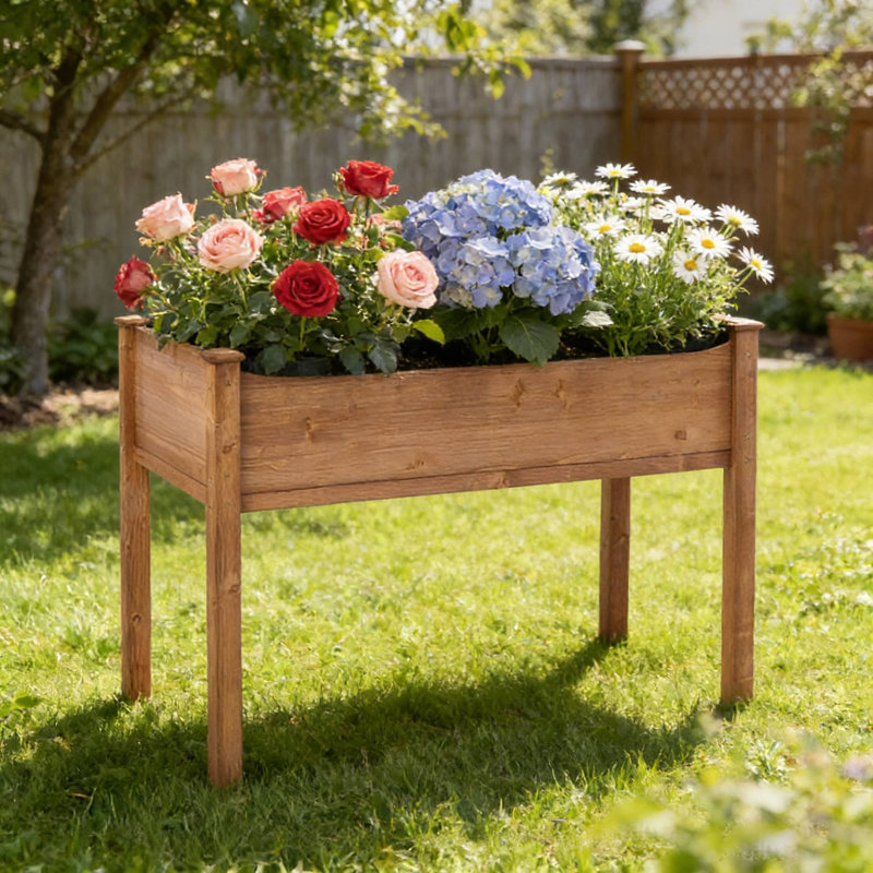 48X24x30 Inch Elevated Garden Bed With Legs, Wooden Planter For Patio Yard Balcony Herb Vegetable Growth, Brown
