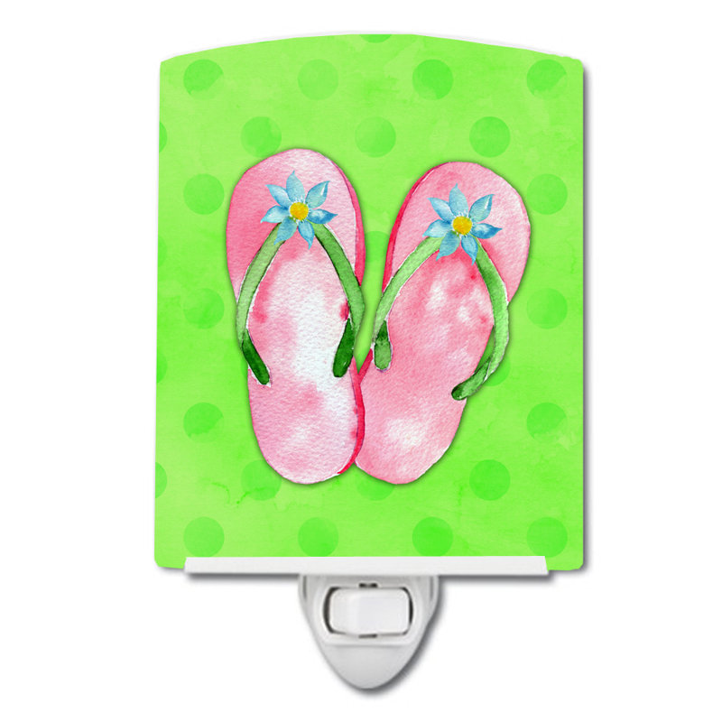 Flip Flops Polkadot Ceramic Night Light, Green