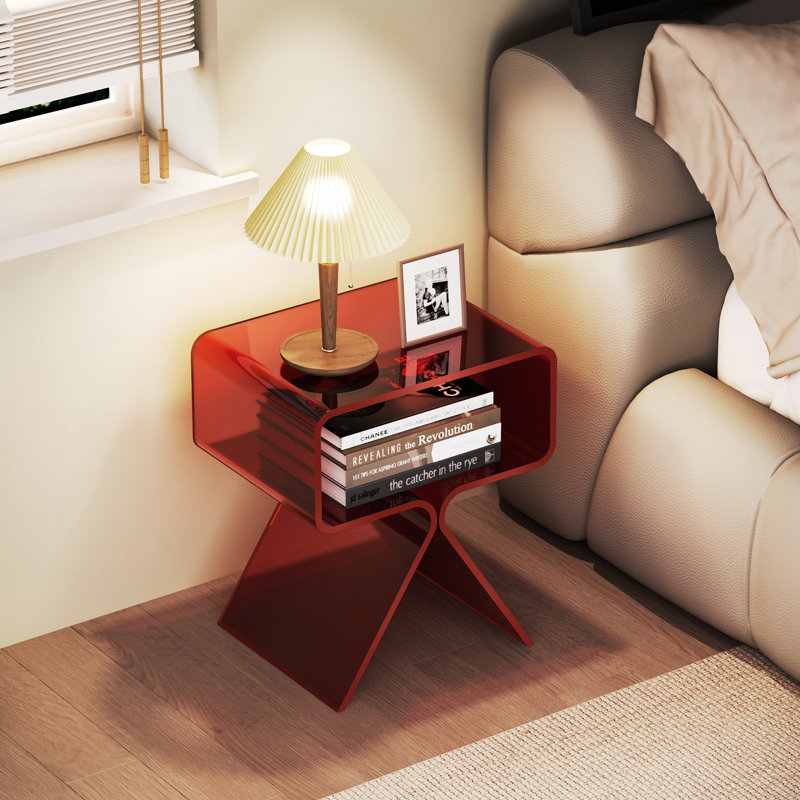Betzabet Acrylic Side Table, Bedside Table Nightstand, Red